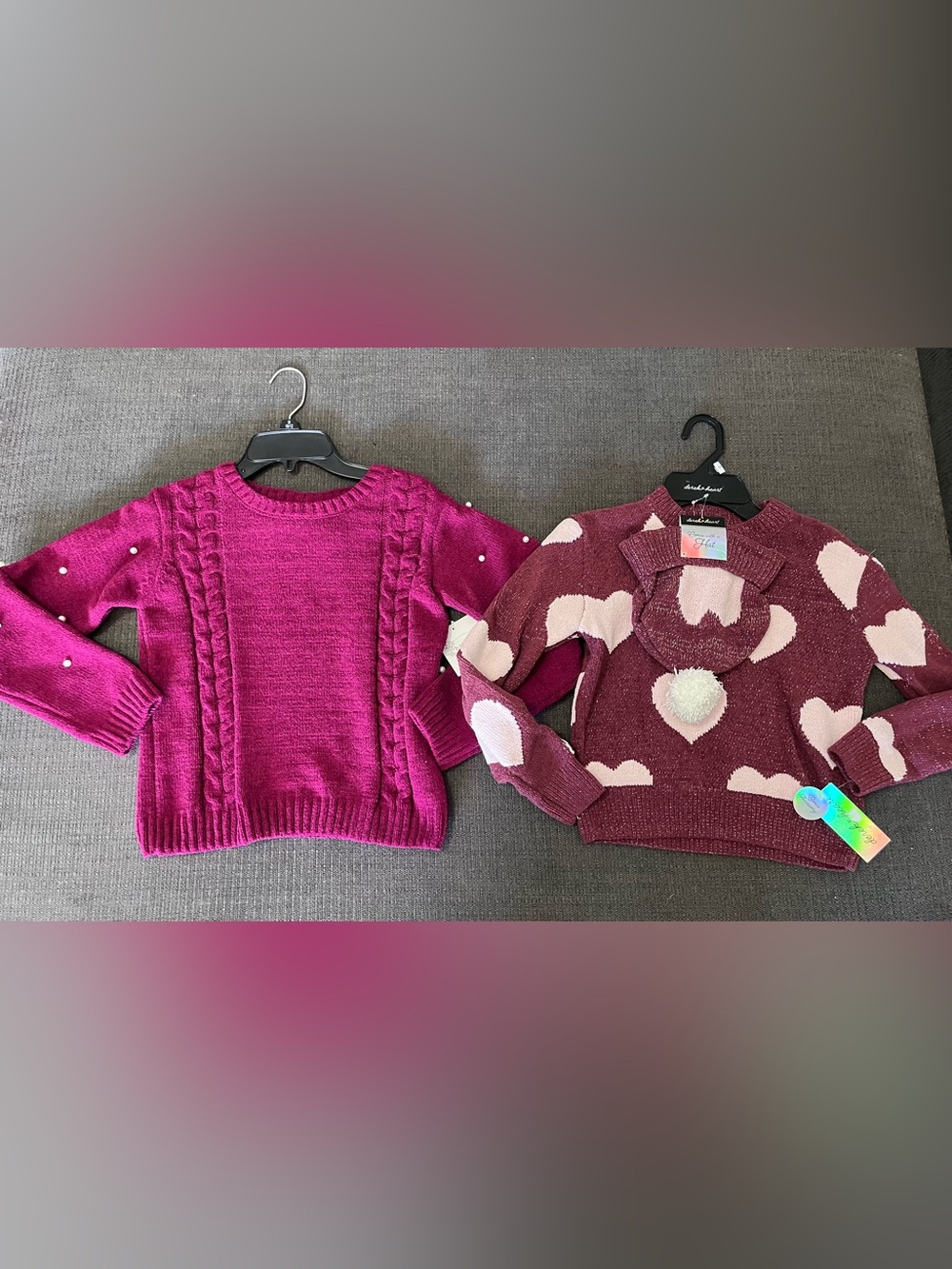 Girls' Maroon& Burgundy Heart Sweaters and Hats Set NWT Size 10